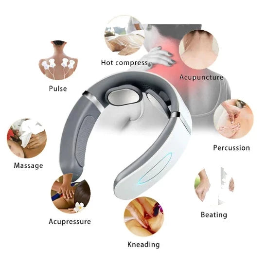 Massageador elétrico do pescoço com pulso, relaxamento muscular, alívio cervical, alívio da dor, 6 modos