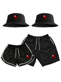 Shorts Casais Bermudas Moda Praia + 2 Chapéu Bucket Hat Time Flamengo