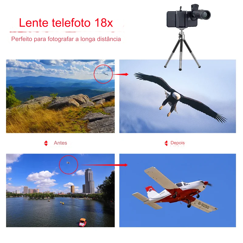 Super Luneta Universal Zoom Óptico 18X para Celular – Acompanha Tripé