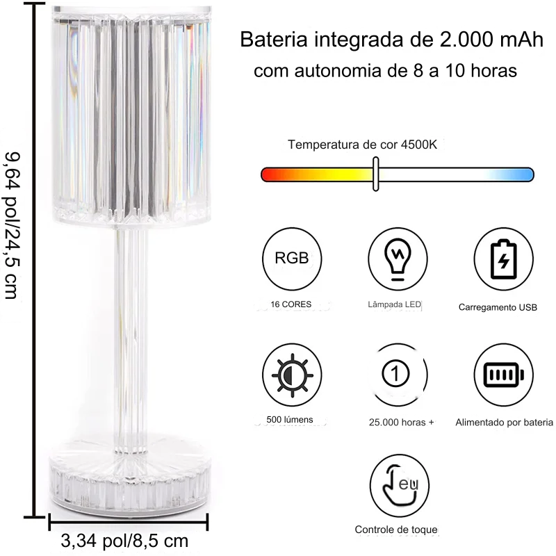 Luminária LED de cristal diamante Decoração