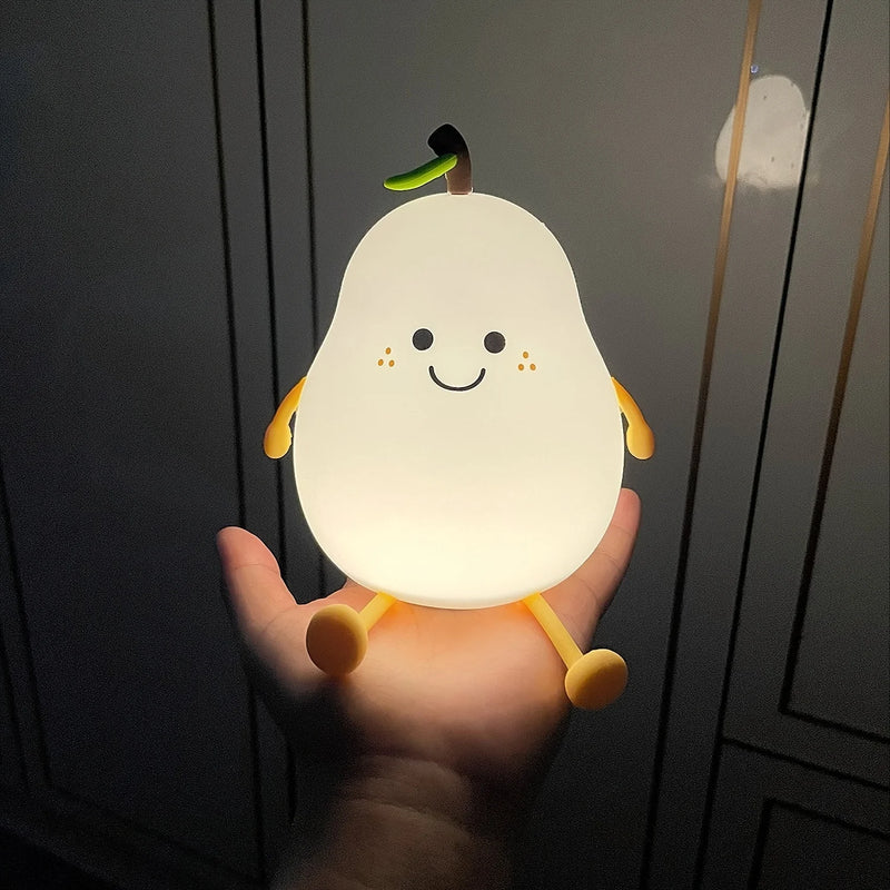 Creative Mini Cute Cartoon Pear Shaped Pat Light Bedroom Lamp Soft Silicone Rechargeable Night Light for Kids