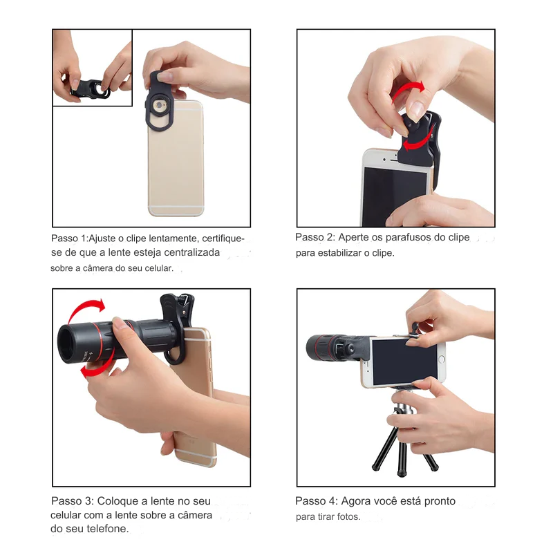 Super Luneta Universal Zoom Óptico 18X para Celular – Acompanha Tripé