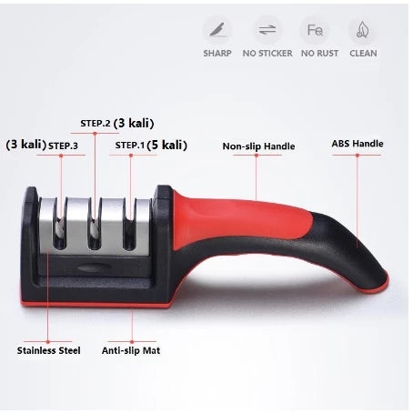 Amolador Afiador De Facas Em Aço Inox Com 3 Afiadores